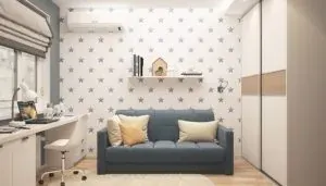 Kids room with star wallpaper sofa