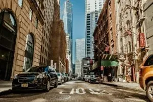 NYC street with cars and buildings
