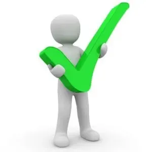 3D figure holding green checkmark