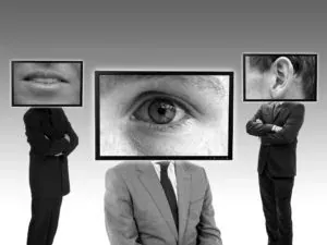 Surveillance concept, screens as heads