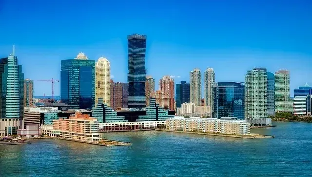 Jersey City waterfront skyline with high-rise buildings