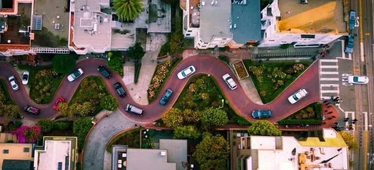 Aerial view of winding Lombard Street, San Francisco