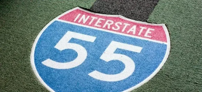 Interstate 55 highway shield marking, government road sign