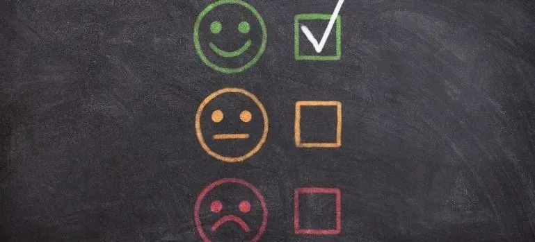 Chalkboard feedback rating, smiley faces with checkboxes