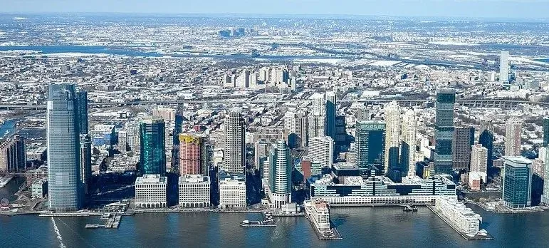Aerial view of Jersey City waterfront skyline