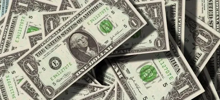 Scattered one-dollar bills covering a surface