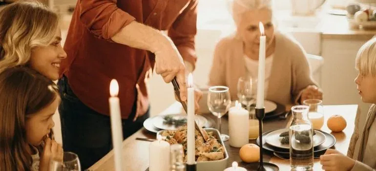 Family dinner with candles