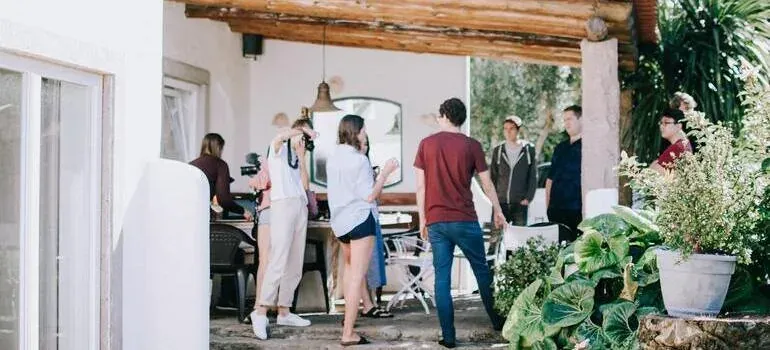 Group of people on patio terrace