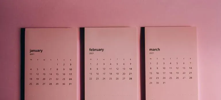 Pink monthly calendar cards