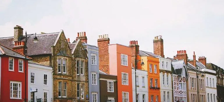 Colorful row houses street facade