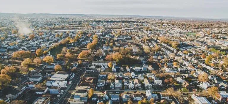 Aerial view of suburban town