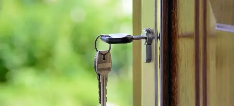 Keys in door lock closeup