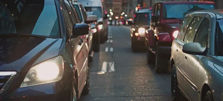 City traffic jam at dusk