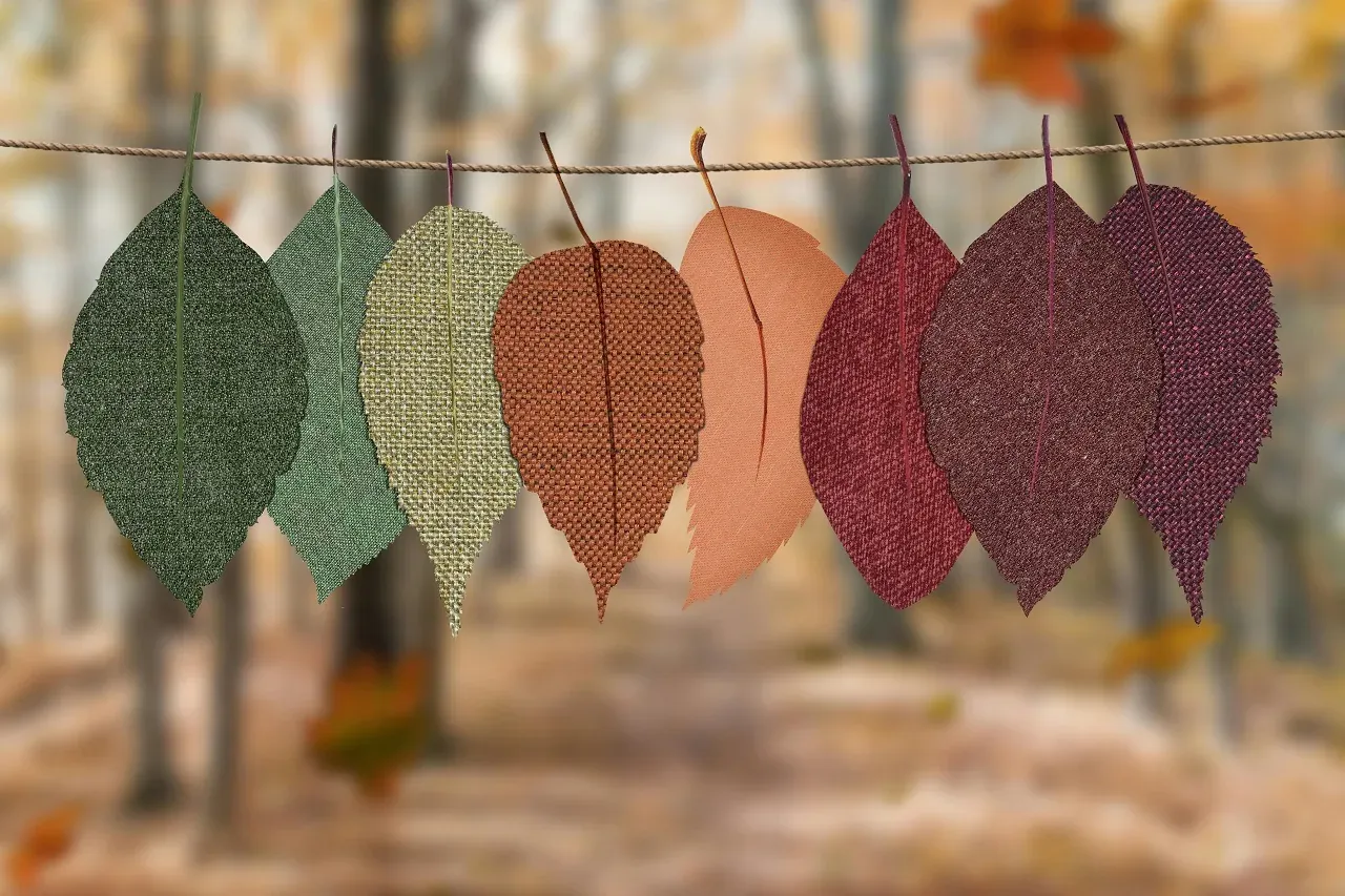 Fabric leaves hanging on string, autumn