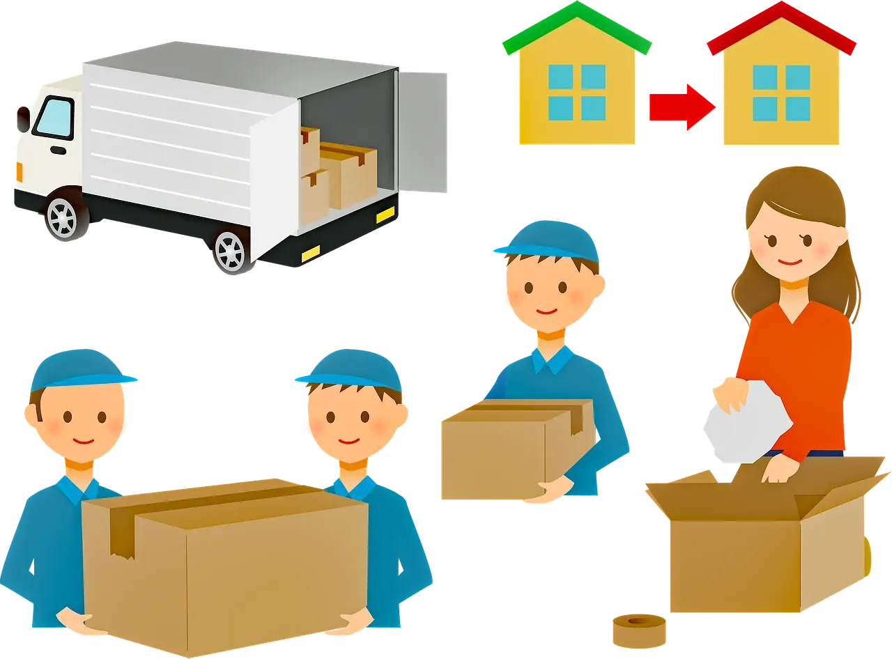 Movers carrying boxes from a home in New Jersey