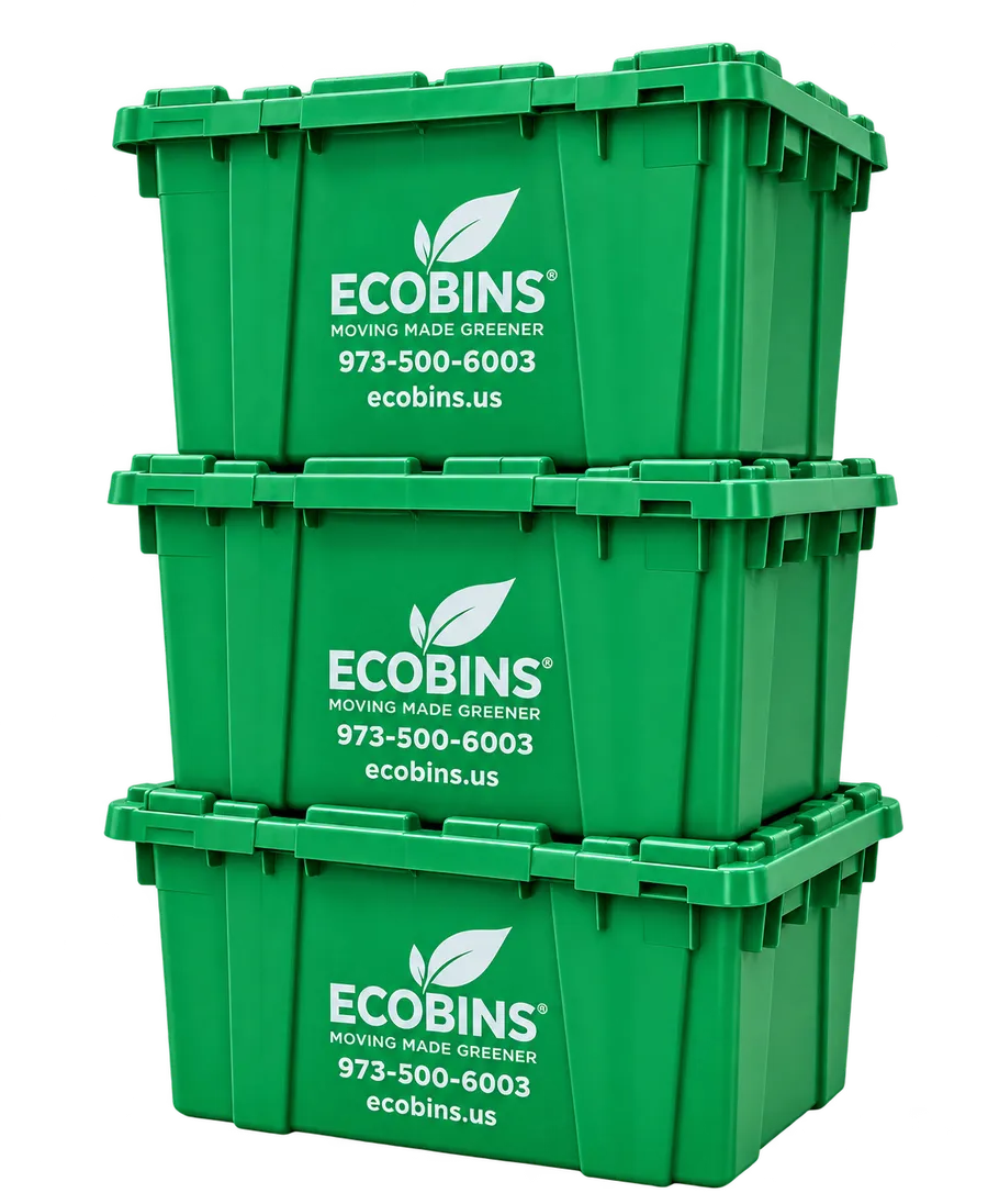 Stacked green reusable EcoBins moving bins