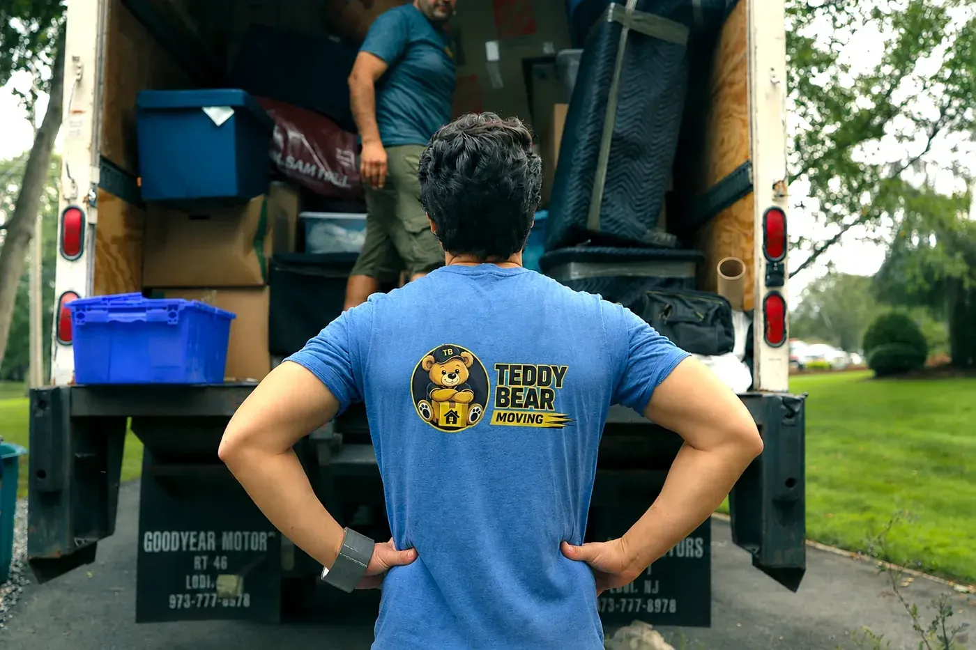 A loaded Teddy Bear Moving truck ready to roll out