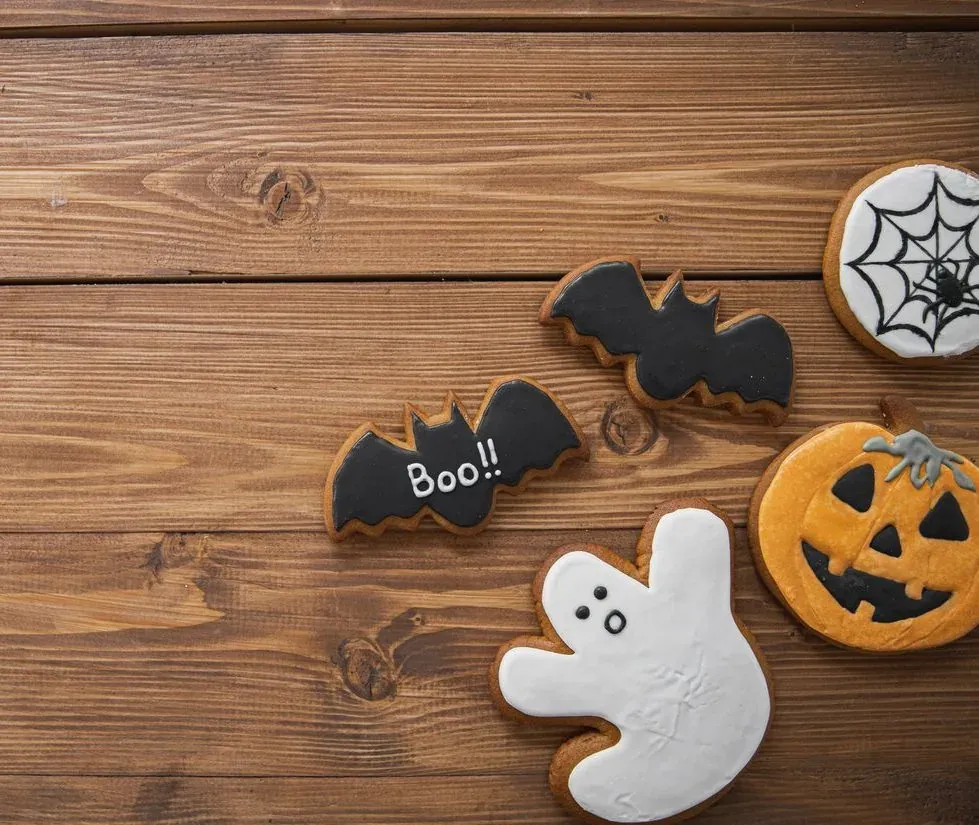 Halloween cookies on wooden table