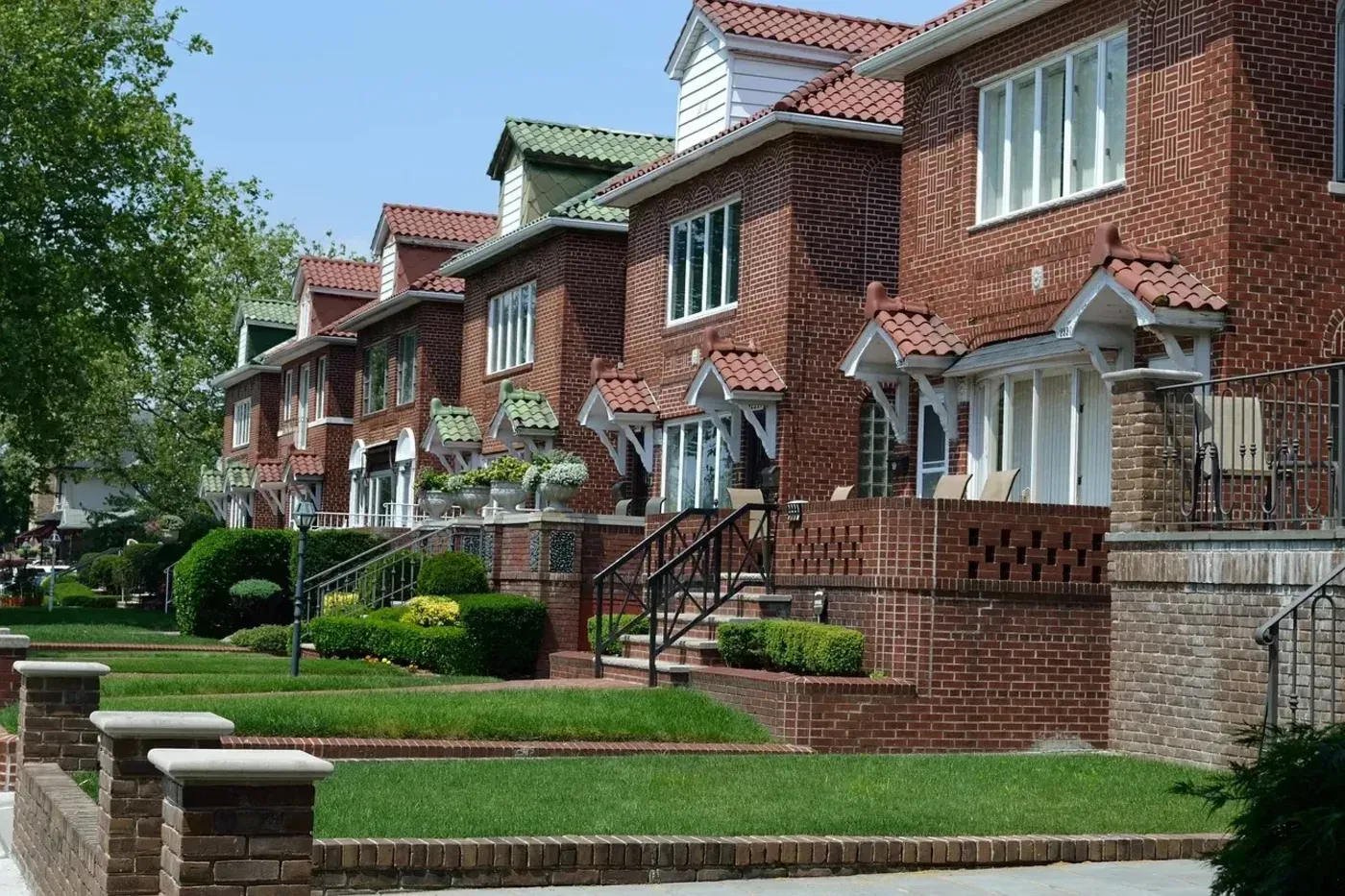 A row of brick homes on a New Jersey residential street