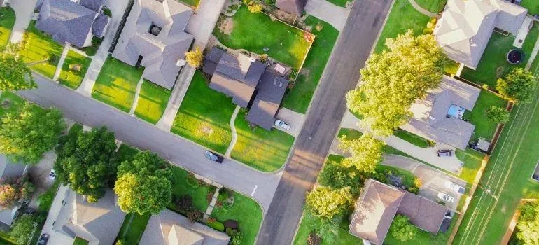 Aerial view of suburban neighborhood