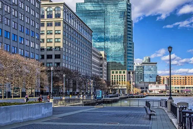 Jersey City waterfront skyscrapers and promenade