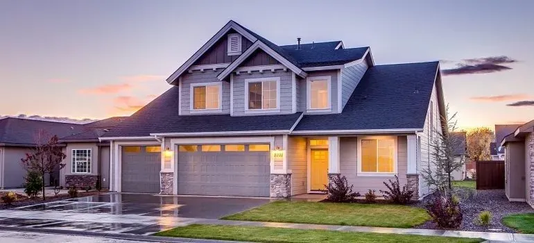 Suburban house at dusk