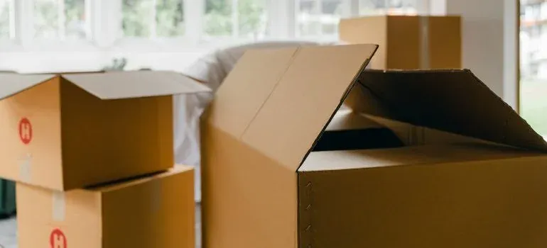 Office movers loading boxes in a New Jersey workplace